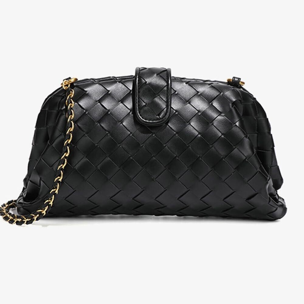 9830 Woven Clutch Purse Shoulder Bag Soft Tote Bag Shell Handbag Crossbody - Picture 5 of 7